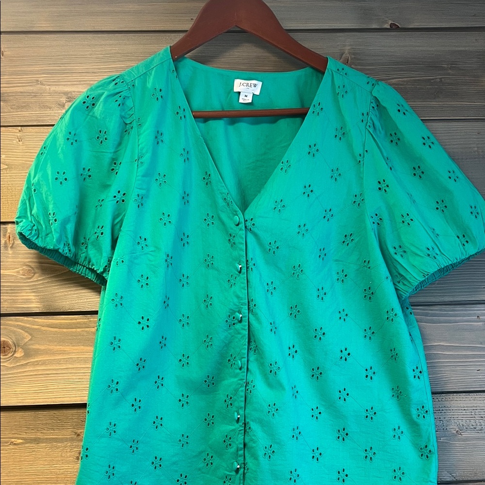 J. Crew Green Eyelet Blouse